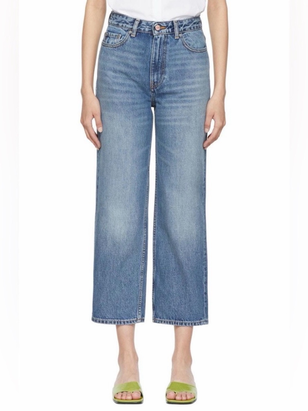 Ganni Medium Blue Wide-Leg Cropped Jeans